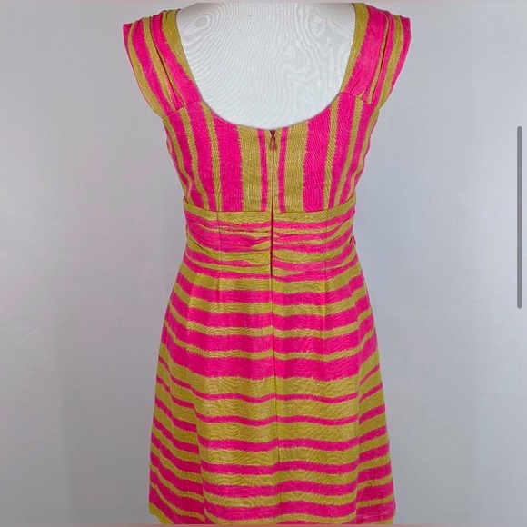 NWT Pink gold silk linen pleated bust NANETTE LEPORE dress knee length 6 - Picture 4 of 12